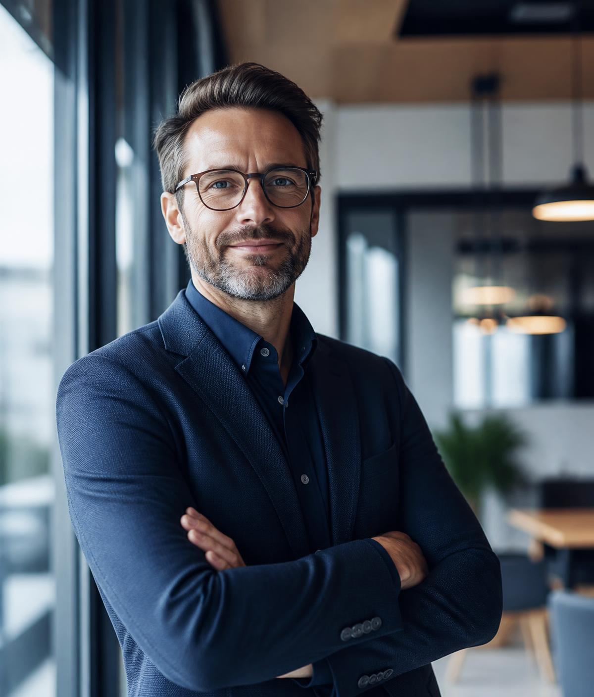 Business owner standing in a modern commercial workspace